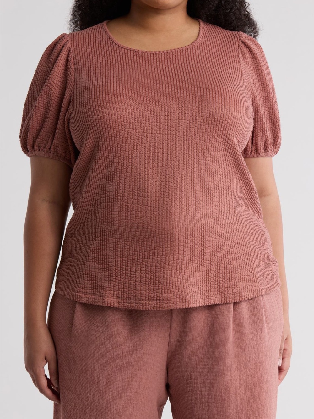 Women’s Textured Short Puff Sleeve Top - Dusty Rose